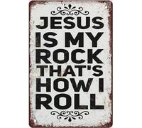 Jesus Is My Rock That's How I Roll Metal Sign Christian Faith Metal Tin Sign Vintage Aluminum Sign Retro Plaque Wall Art Decor For Kitchen Bar Home Accessories Wall Decor Gift For Women Men 8x5.5 Inch