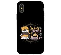 Jesus Is My Savior Cats Are My Therapy Cats & Jesus Case for iPhone X/XS
