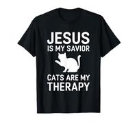 Jesus Is My Savior Cats Are My Therapy Christian T-Shirt