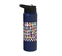Jesus is My Savior Chickens are My Therapy Funny Easter Fun Stainless Steel Insulated Water Bottle