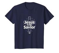 Jesus is My Savior Cross Christian Faith Inspiration T-Shirt, Kids, Navy, 2 Years