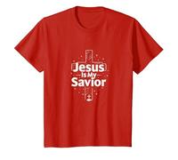 Jesus is My Savior Cross Christian Faith Inspiration T-Shirt, Kids, Red, 10 Years