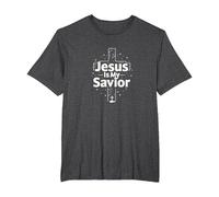 Jesus is My Savior Cross Christian Faith Inspiration T-Shirt, Men's Big and Tall, Dark Heather Grey, 3X Tall