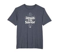 Jesus is My Savior Cross Christian Faith Inspiration T-Shirt, Men's Big and Tall, Heather Blue, 4X Tall
