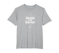 Jesus is My Savior Cross Christian Faith Inspiration T-Shirt, Men's Big and Tall, Heather Grey, 6X Tall