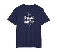 Jesus is My Savior Cross Christian Faith Inspiration T-Shirt, Men's Big and Tall, Navy, 5X Tall