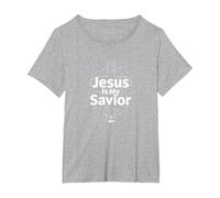 Jesus is My Savior Cross Christian Faith Inspiration T-Shirt, Women's Plus, Heather Grey, 2X