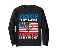 Jesus Is My Savior Freedom Is My Right Cross Flag Long Sleeve T-Shirt