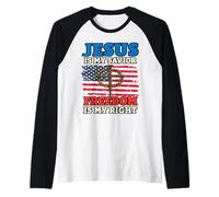 Jesus Is My Savior Freedom Is My Right Cross Flag Raglan Baseball Tee