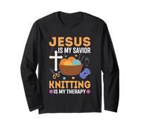 Jesus Is My Savior Knitting Is My Therapy Long Sleeve T-Shirt