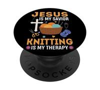 Jesus Is My Savior Knitting Is My Therapy PopSockets Adhesive PopGrip