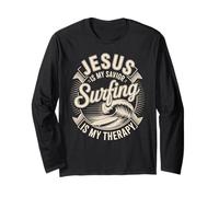 Jesus is My Savior Surfing is My Therapy Faith Surf Long Sleeve T-Shirt