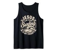 Jesus is My Savior Surfing is My Therapy Faith Surf Tank Top