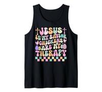 Jesus is My saviot Chickens are My Therapy Funny Easter Fun Tank Top