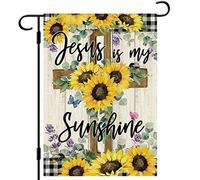 Jesus is My Sunshine Double Sided Garden Flag with Cross and Sunflower, 12x18 Inch Outdoor Yard Decoration, Farmhouse Seasonal Holiday for Summer