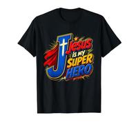 Jesus is My Super Hero Christian Faith Value Graphic T-Shirt, Men, Black, XL