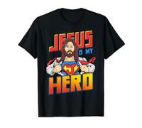Jesus is My Superhero Shirt Religious Christian Catholic Value Graphic T-Shirt, Men, Black, M