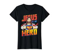 Jesus is My Superhero Shirt Religious Christian Catholic Value Graphic T-Shirt, Women, Black, S