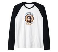 Jesus is Real Christian Inspirational Iconography Raglan Baseball Tee