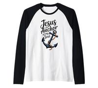 Jesus is The Anchor of My Soul Nautical Christian Themed Raglan Baseball Tee
