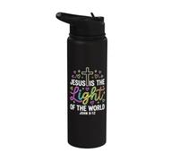 Jesus is The Light Tshirt Christian John 8:12 VBS 2026 Faith Stainless Steel Insulated Water Bottle
