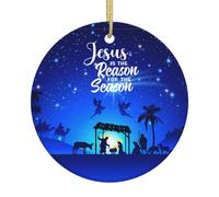 Jesus Is The Reason For The Christmas Season Christmas Ornament Round Shape Ceramic Hanging Ornaments Xmas Tree Decoration Party Supplies