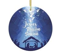 Jesus Is The Reason For The Christmas Season Christmas Ornament Round Shape Ceramic Hanging Ornaments Xmas Tree Decoration Party Supplies