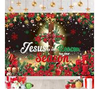 Jesus is The Reason for The Season Backdrop 8x6FT Cross Religious Christmas Photography Background Winter Holiday Xmas Party Decorations Supplies Photo Props