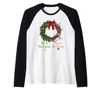 Jesus is The Reason for The Season Christian Xmas Wreath Raglan Baseball Tee