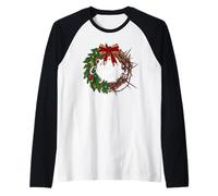 Jesus is The Reason for The Season Christian Xmas Wreath Raglan Baseball Tee