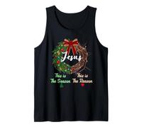 Jesus is The Reason for The Season Christian Xmas Wreath Tank Top