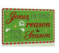 Jesus Is the Reason for the Season Christmas Metal Tin Sign Decor Wall Art for Home Kitchen Cafe Bar Farmhouse Retro Wall Decor Winter Plaque 8x12 Inch