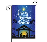 Jesus is The Reason For The Season Double Sided Garden Flag with Nativity Scene, 12.4x18.4 Inch Vertical Yard Banner for Christmas Winter Decor, Farmhouse Lawn and Porch