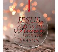 Jesus Is The Reason for The Season Hanging Ornaments Nativity Cross Scene Round Christmas Tree Ornament Red And Black Acrylic Christmas Bauble for Christmas Festive Holidays Home Decor