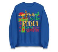 Jesus is the reason for the season jumper, Christian Christmas jumper, faith based Xmas sweatshirt Royal Blue