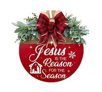 Jesus is the Reason for the Season Sign,Christmas Wreath Wall Sign Front Door Decor Nativity Jesus is The Reason for The Season Wood Sign ,Round Wooden Hanging Decoration for Christmas (A) (A)
