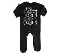 Jesus is The Reason for The Season Style Four Baby Romper Jumpsuit with feet, 0-3 Months, Black
