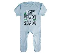 Jesus is The Reason for The Season Style Four Baby Romper Jumpsuit with feet, 0-3 Months, Pastel Blue