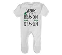 Jesus is The Reason for The Season Style Four Baby Romper Jumpsuit with feet, 6-12 Months, White