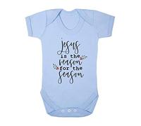 Jesus is The Reason for The Season Style one Baby Grow Vest, 0-3 Months, Pastel Blue