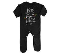 Jesus is The Reason for The Season Style one Baby Romper Jumpsuit with feet, 6-12 Months, Black