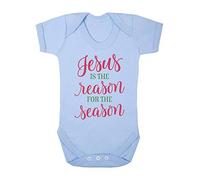 Jesus is The Reason for The Season Style Two Baby Grow Vest, 0-3 Months, Pastel Blue