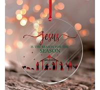 Jesus Is The Reason for The Season Xmas Ornament The Birth of Jesus Round Christmas Tree Ornament Religious Gift for Christian Acrylic Christmas Bauble for Xmas Party Decorations