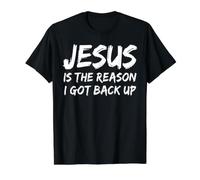Jesus is The Reason I Got Back Up Believer Faith Christian Value Graphic T-Shirt, Men, Black, M