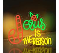 Jesus Is the Reason Neon Sign Christmas LED Sign Xmas Neon Lights Dimmable LED Neon Light USB Powered for Bedroom Xmas Christmas Home Bar Shop Pub Bistro Man Cave Party Club 16.53”X12.79”