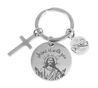 Jesus Is With You Keychain, Funny Double-Sided Cross Christian God Key Chain, Novelty Bible Verse Key Ring, Religious Gift for Women Men, Pinky Swear Charm, Inspirational Easter Baptism Accessories