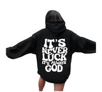 Jesus It's Never Luck It's Always God Essential Hoodies for Women Fall Christian Crewneck Pullover Sweaters Trust In The Lord Fashion Western Sporty Long Sleeve Graphic Letter Tops Light Blue