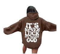 Jesus It's Never Luck It's Always God Essential Hoodies for Women Fall Christian Crewneck Pullover Sweaters Trust In The Lord Fashion Western Sporty Long Sleeve Graphic Letter Tops Sky Blue