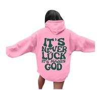 Jesus It's Never Luck It's Always God Hoodies for Women Loose Fit Letter Christian Graphic Hooded Clothes Religious Comfort Long Sleeve Sporty Crewneck Outfits 2025 Cool Faith Gothic Purple
