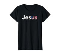 Jesus, Jesus American Flag USA Value Graphic T-Shirt, Women, Black, S